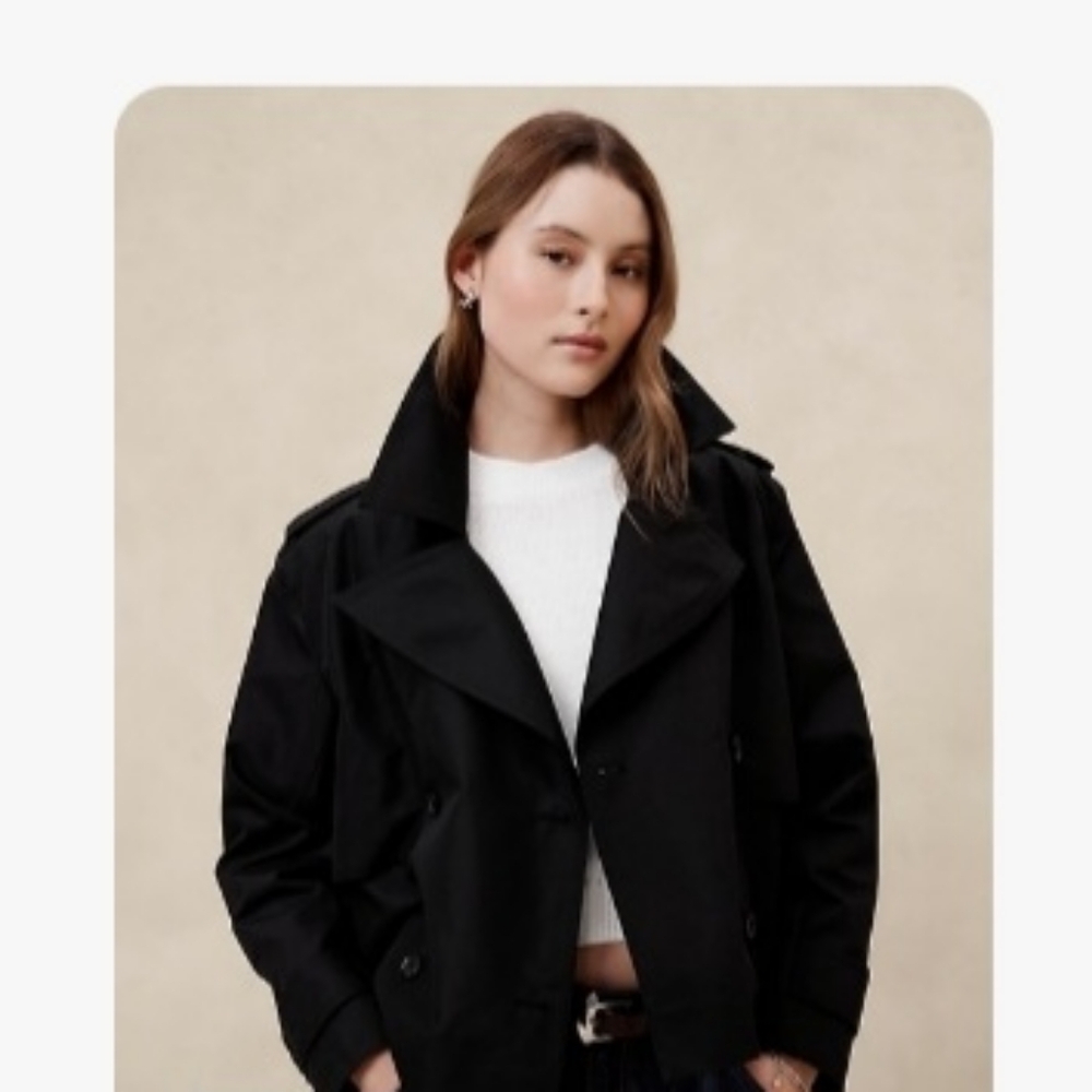 Banana Republic Black Cropped Trench Jacket Versatile Style - Picture 3 of 4